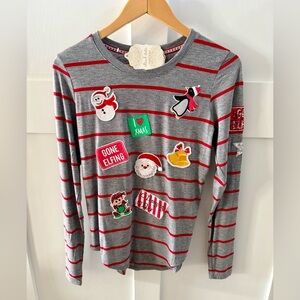 NWT Altar’d State Applique Christmas Blouse Shirt Patches Cute Long Sleeve Sz M